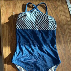 Moontide Bound X Shape Swimsuit Womens Blue White Size 8 NWT One piece